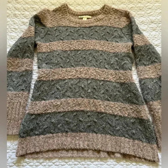 Kaisely Long Sleeve Pullover Wool Blend Gray and Pink Striped Sweater Size Large - Picture 6 of 13
